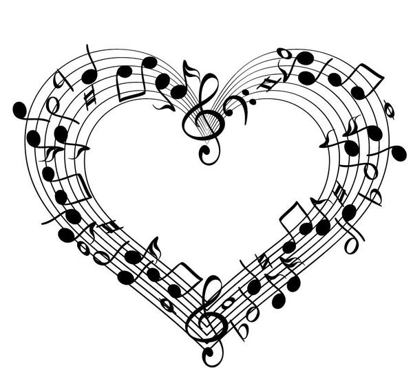 Forme de coeur avec le vecteur de symboles musicaux  