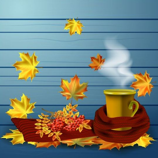 الشاي الساخن مع ناقلات خلفيه الخريف  