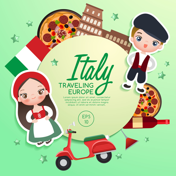 Italy travel cartoon template vector  