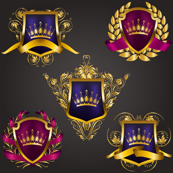 Luxusschildaufkleber mit heraldischem Vektor 04  