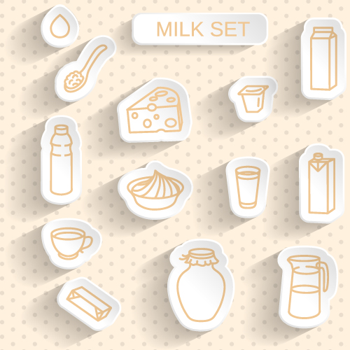 Milk stickers vector set  