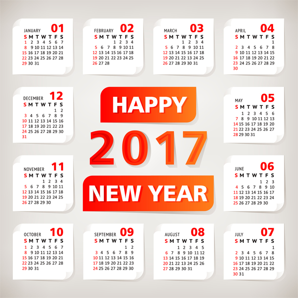 Calendario arancione 2017 con vettore di carta  