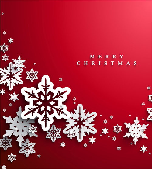 Paper snowflake with christmas red background vector 04  