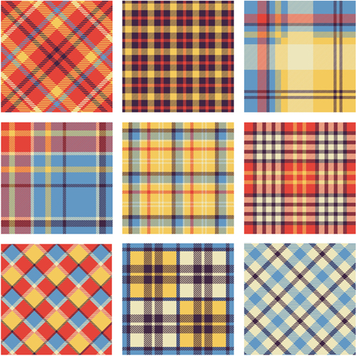 Plaid fabric patterns seamless vector 02  