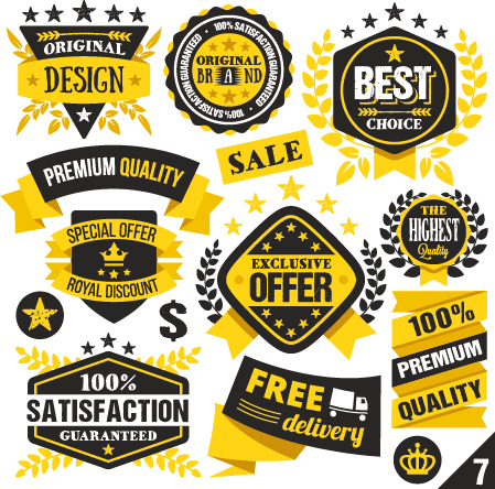 Premium quality black with yellow labels and badges vector 08  