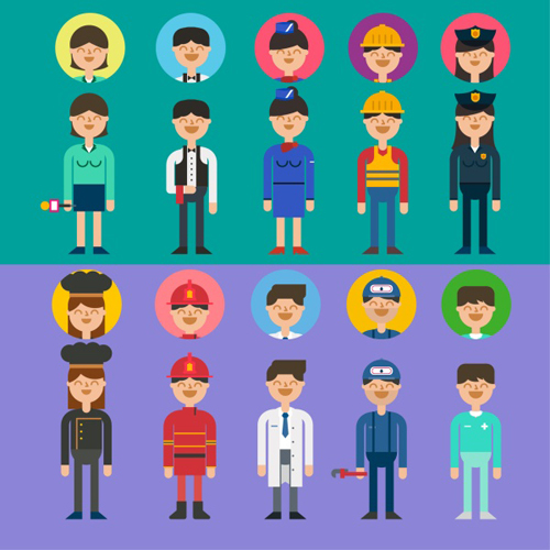 Profession people and head vector set  