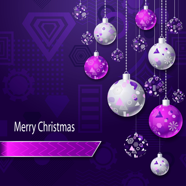 Purple silver christmas balls with dark purple background vector  