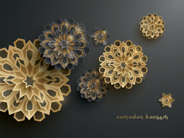 Ramadan-Hintergrund mit Papier Schnittblume Vektor 15  