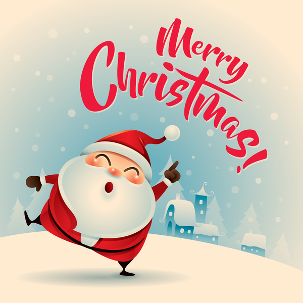 Retro christmas greeting card with cute santa vectors 09  