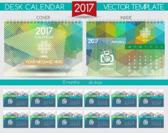 Retro Skriv bords kalender 2017 vektor mall 02  