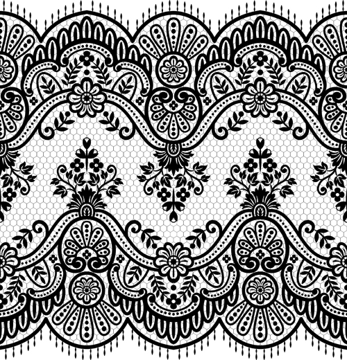 Seamless black lace borders vectors 03  