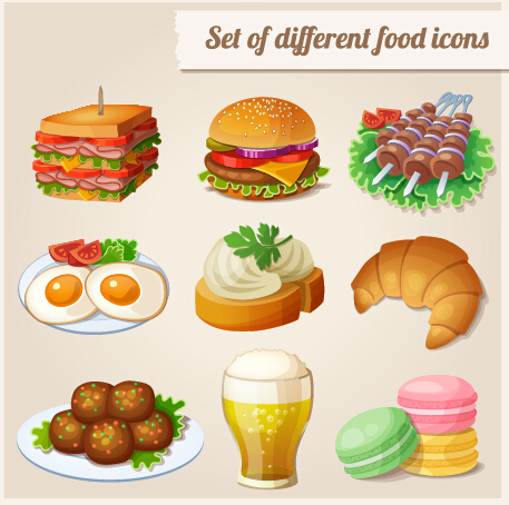 Set of different food icons vector material  