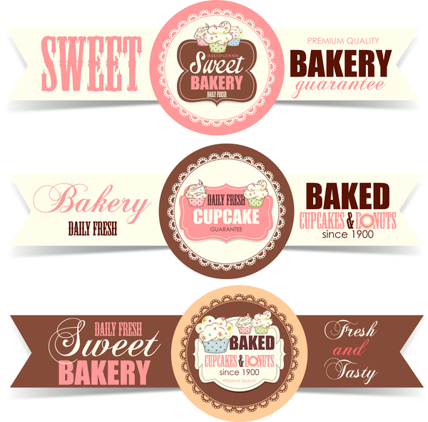 Sweet bakery badge vector banners 01  