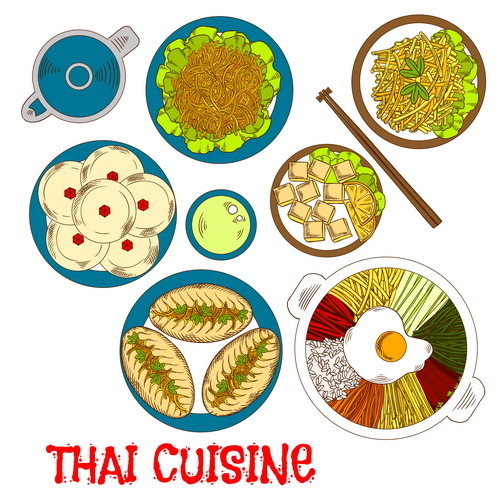 Thailändischer Küchedesignvektor 02  