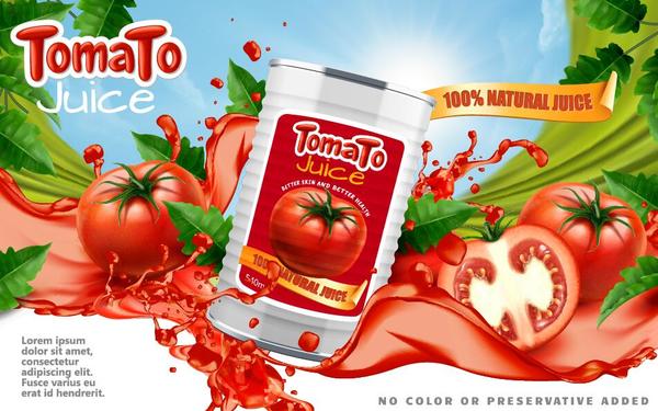トマト天然ジュースポスターテンプレートベクトル07  