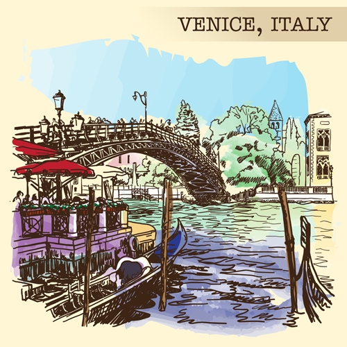 Venice italy hand drawn town background vector 03  