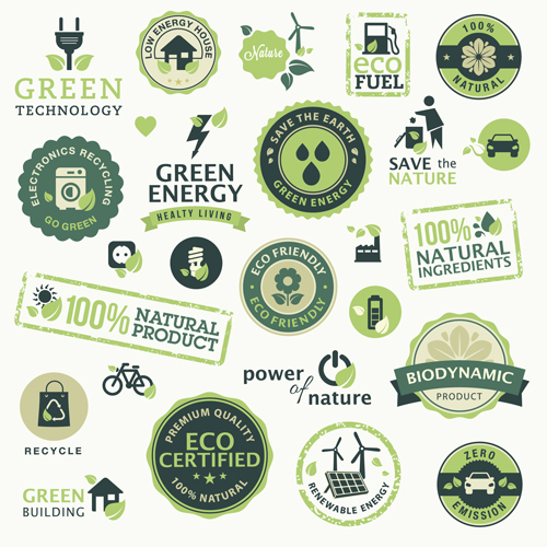 Go green Eco and Bio labels with Stickers vector 03  