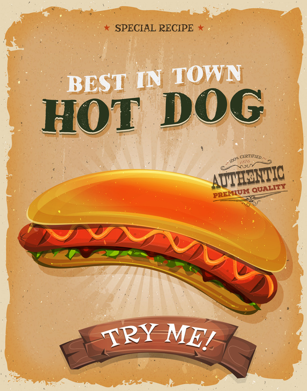 affiche de hot-dog et vecteur rétro flyer  