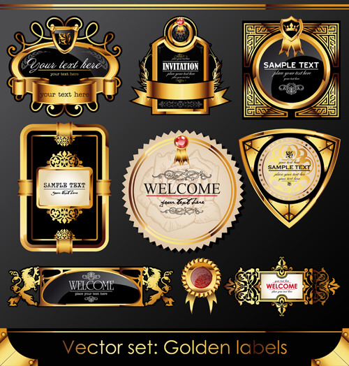 Set of Luxury golden label design vector 01  