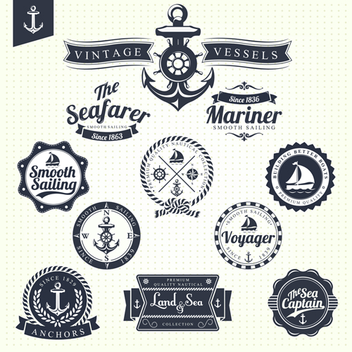Set of Nautical labels vector 03  