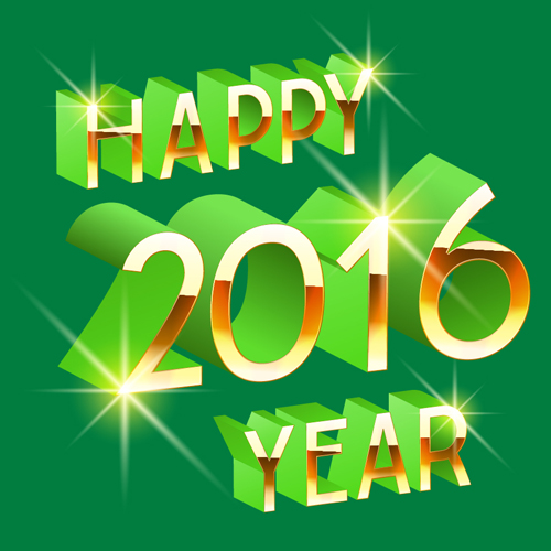 2016 new year gold with green 3D vector  