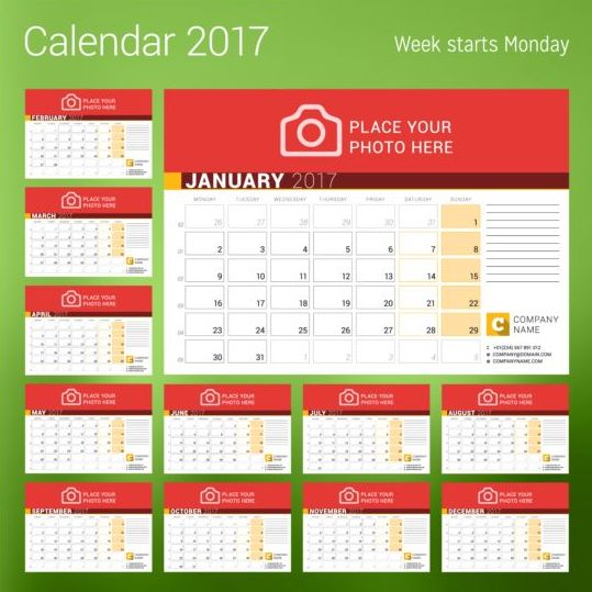 2017 schijf kalender rode stijlen vector 04  