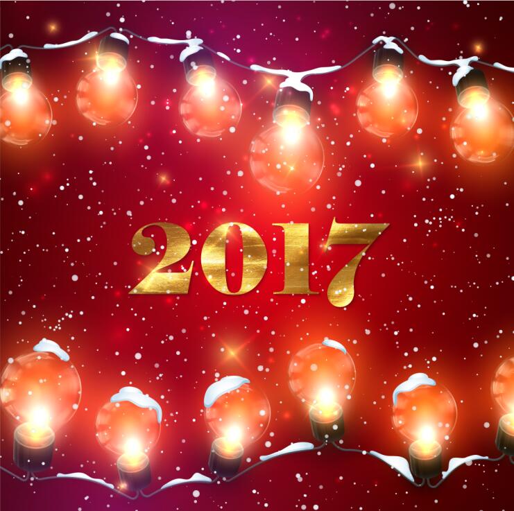 2017 Neujahr roter Hintergrund mit Glühbirnenvektor  