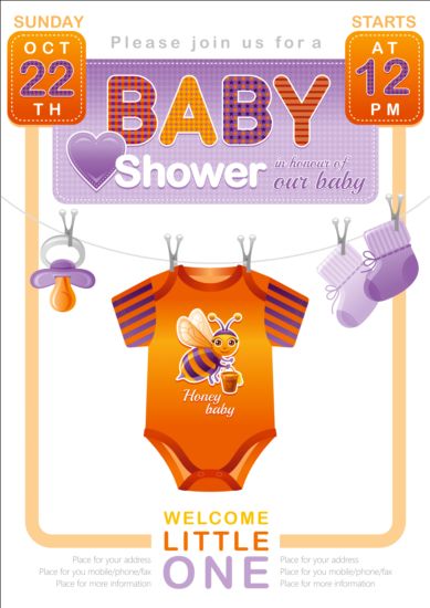 Baby shower card con vettore di vestiti 05  