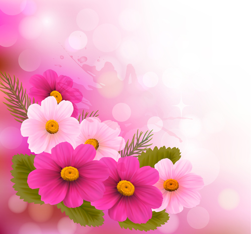 Beautiful pink flowers vector background set 09  