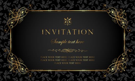 Black and gold vintage style invitation card vector 01  