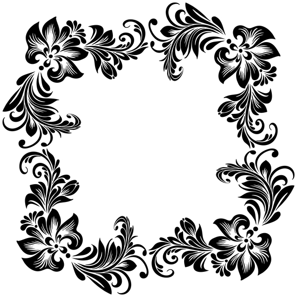 Black flower decorative frame vectors material 09  