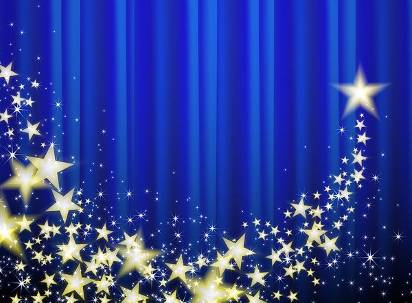 星のベクトルの背景にブルーのカーテン  