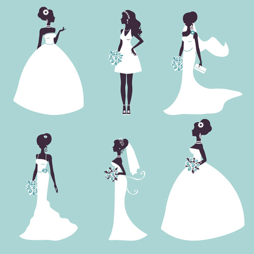 Bride and wedding silhouettes vector material  