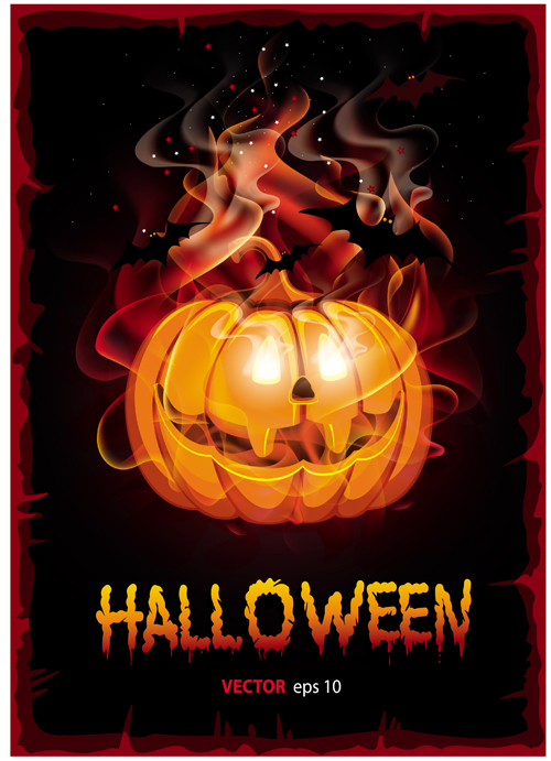 Burning halloween pumpkin background vector  