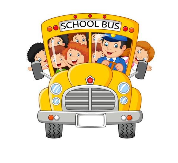漫画の学校バスと学生ベクトル  