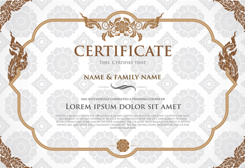 Certificate template with retro frame vector 02  