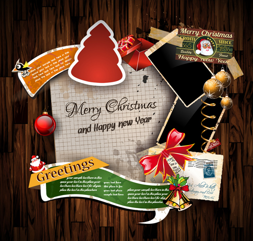 Christmas greetings cards vector template 02  