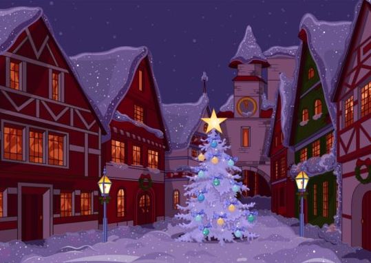 Christmas town street vector 03  