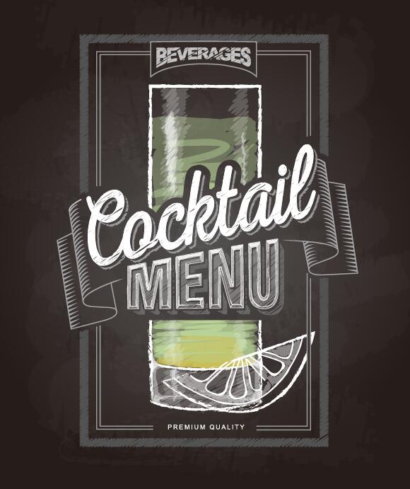 Couverture de menu cocktail avec tableau noir et craie dessin vectoriel 22  