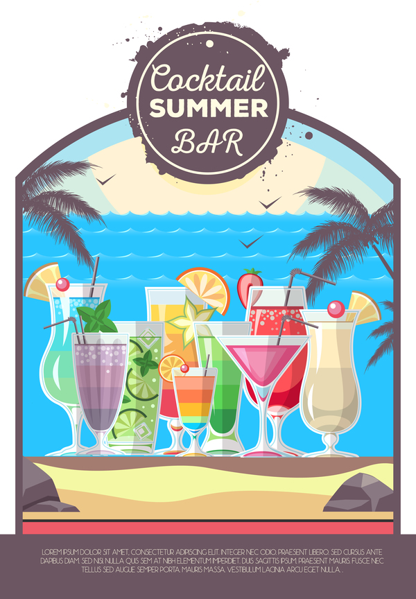 Cocktail Sommer Bar Poster Vorlage Vektor 16  
