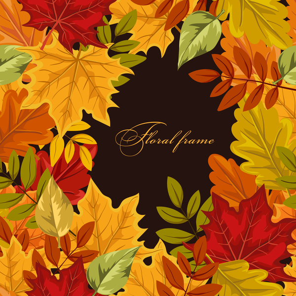Colored autumn leaves frame vector  