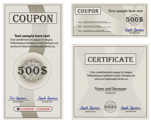 Coupon with Certificate templates vector 01  