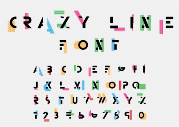 Crazy line alphabet with numbers vector  