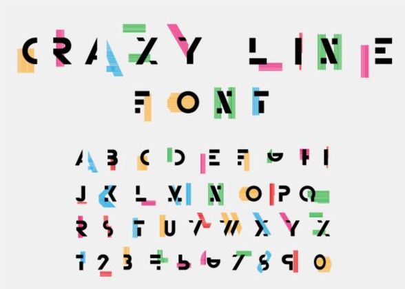 Crazy line alfabeto con numeri vettoriali  