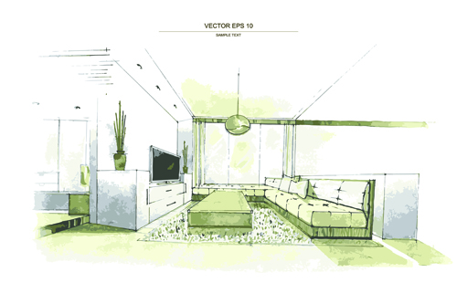 Creative Interior sketch design vector 05  
