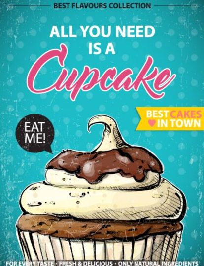 Cupcake Vintage poster ontwerp vectoren 06  