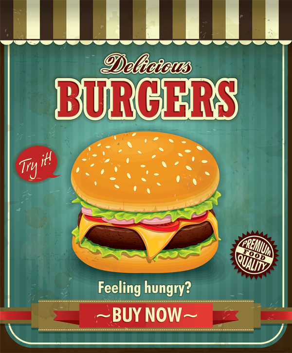 Vecteur de modèle affiche délicieux hamburgers  