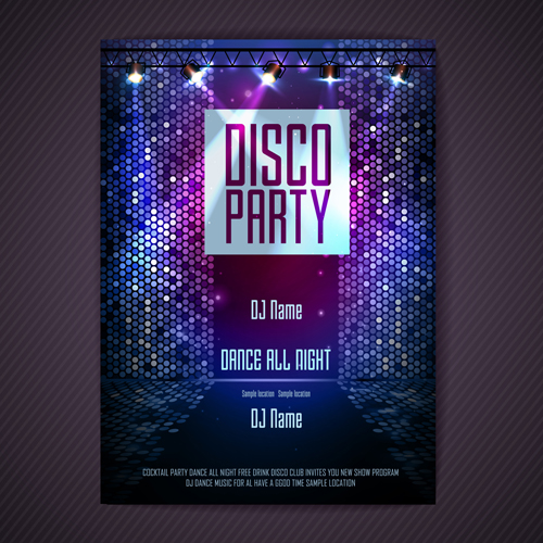 Disco party neon poster vector 01  
