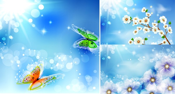 Sunlight with flower with butterflies background vector  