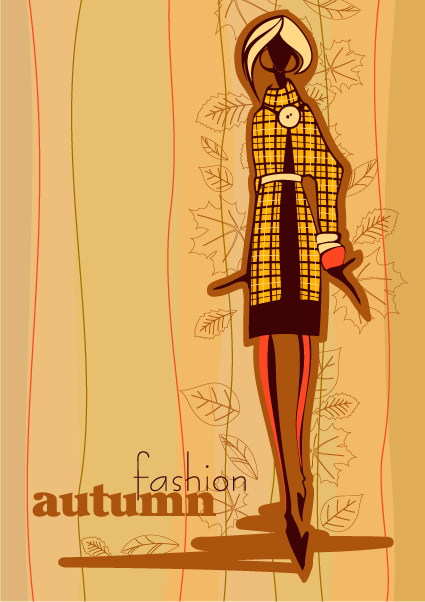 Hand drawn autumn Fashion girl design vector 04  